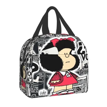 Vintage Quino Komické Mafalda Izolované Obed Taška pre Ženy Prenosné Cartoon Mang Tepelnej Chladnejšie Lunch Box Office Piknik Cestovanie