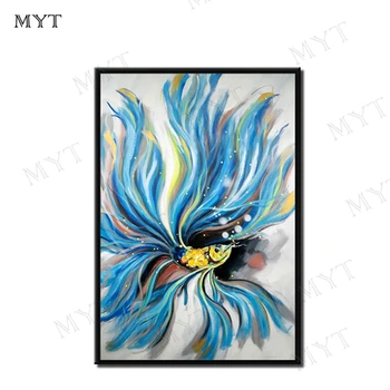 Abstrakt Modrá chvost rybka olejomaľba na Plátne, Ručne Maľované Abstraktné Stenu Obrázok, Obývacia Izba, Spálňa Domov Wall Art Decor