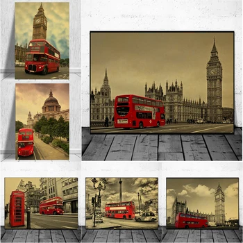 Vintage Krajiny London Street Big Ben Plagát A Tlačí Na Steny Umelecké Plátno Maľovanie Na Obývacia Izba, Spálňa Decor Darček Pre Domáce